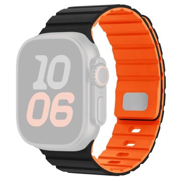 Apple Watch Series 10 46mm Magnetic Silicone Band Quick Release Strap - Black / Orange