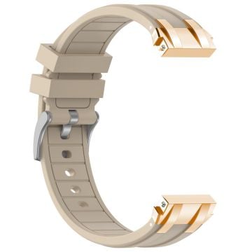 Xiaomi Redmi Watch 5 Active / Huawei Watch GT 5 46mm Watch Band 22mm Royal Oak Style Silicone Strap Gold Metal Buckle - Beige