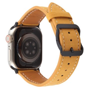 Watch Band Apple Watch Series 10 46mm Checkered Pattern Day-Shaped Buckle Leather Strap - Yellow