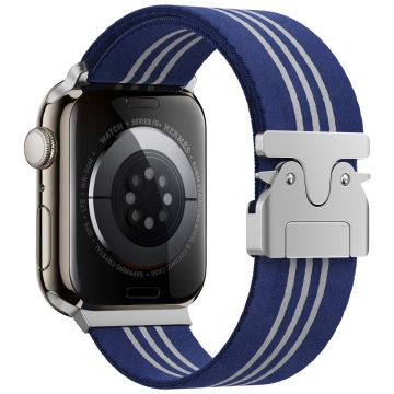 Watch Band Apple Watch Series 10 46mm Parachute Buckle Nylon Weave Strap - Blue  /  White Stripes