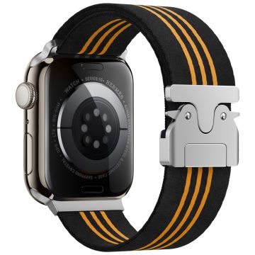 Watch Band Apple Watch Series 10 46mm Parachute Buckle Nylon Weave Strap - Black  /  Orange Stripes