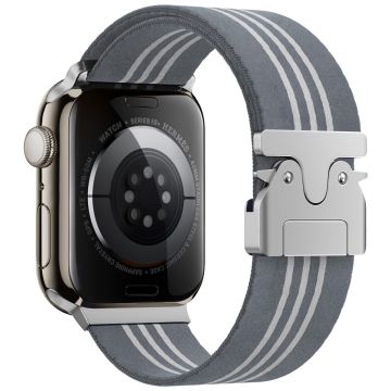 Watch Band Apple Watch Series 10 46mm Parachute Buckle Nylon Weave Strap - Grey  /  White Stripes