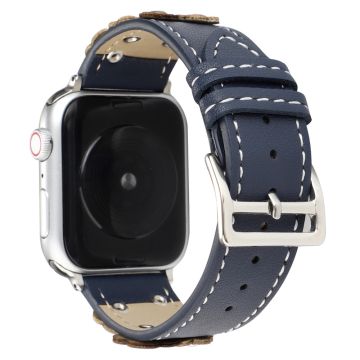 Watch Band Apple Watch Series 10 46mm Floral Leather Strap - Blue