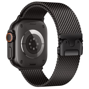 Watch Band Apple Watch Series 10 46mm Parachute Buckle Milanese Stainless Steel Strap - Black