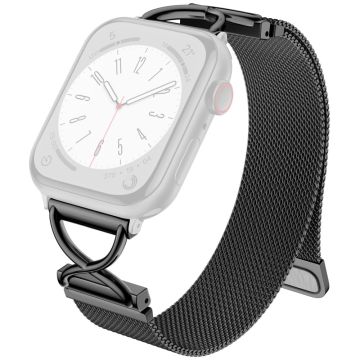 LEMONDA Size L Apple Watch Series 10 46mm Metal Strap Milanese Watch Band - Black