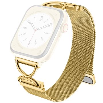 LEMONDA Size L Apple Watch Series 10 46mm Metal Strap Milanese Watch Band - Gold