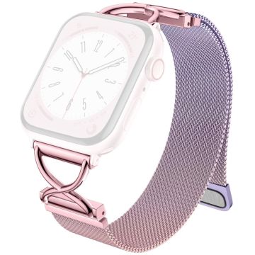 LEMONDA Size L Apple Watch Series 10 46mm Metal Strap Milanese Watch Band - Gradient Rose Pink