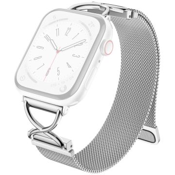 LEMONDA Size S Apple Watch Series 10 46mm Metal Strap Milanese Watch Band - Silver