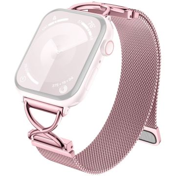 LEMONDA Size S Apple Watch Series 10 46mm Metal Strap Milanese Watch Band - Rose Pink