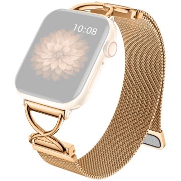 LEMONDA Size S Apple Watch Series 10 46mm Metal Strap Milanese Watch Band - Rose Gold