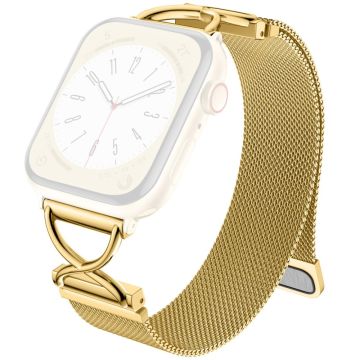 LEMONDA Size S Apple Watch Series 10 46mm Metal Strap Milanese Watch Band - Gold