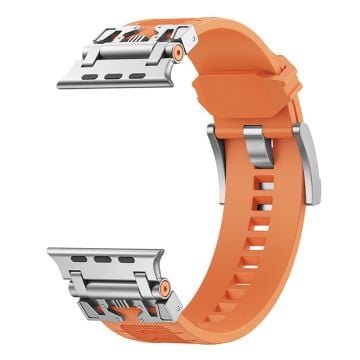 KALEBOL Armor Flexible Watch Strap Apple Watch Series 10 46mm Wrist Band - Silver+Orange