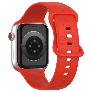 KALEBOL Butterfly Imprint Watch Strap Apple Watch Series 10 46mm Silicone Band - Red