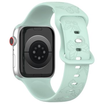 KALEBOL Butterfly Imprint Watch Strap Apple Watch Series 10 46mm Silicone Band - Light Green