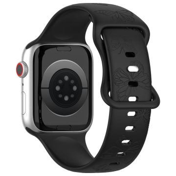 KALEBOL Butterfly Imprint Watch Strap Apple Watch Series 10 46mm Silicone Band - Black