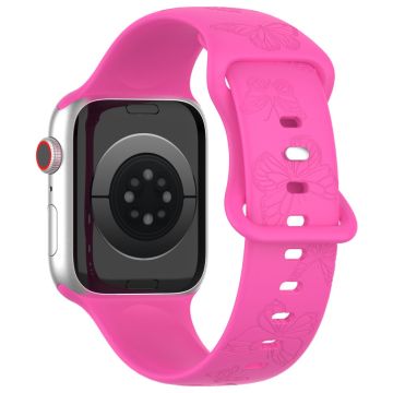 KALEBOL Butterfly Imprint Watch Strap Apple Watch Series 10 46mm Silicone Band - Hot Pink