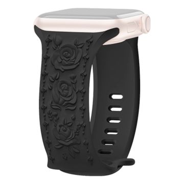 KALEBOL Rose Embossed Watch Strap Apple Watch Series 10 46mm Silicone Band - Black