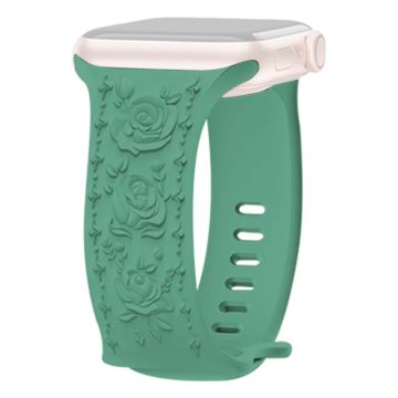 KALEBOL Rose Embossed Watch Strap Apple Watch Series 10 46mm Silicone Band - Pine Needle Green