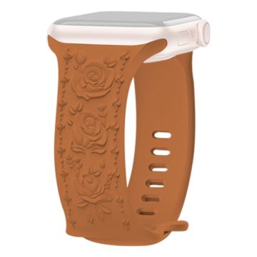 KALEBOL Rose Embossed Watch Strap Apple Watch Series 10 46mm Silicone Band - Brown