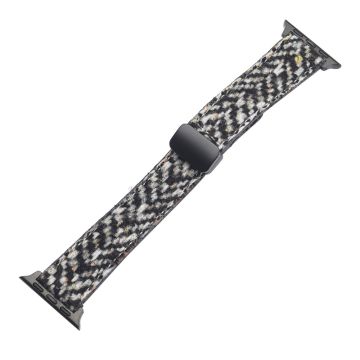 Genuine Cow Leather+Wool Watch Band Apple Watch Series 10 46mm Wrist Strap - Black