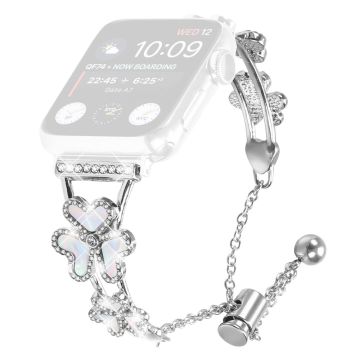 Metal Band Apple Watch Series 10 46mm Heart Clover Decor Watch Strap - Silver