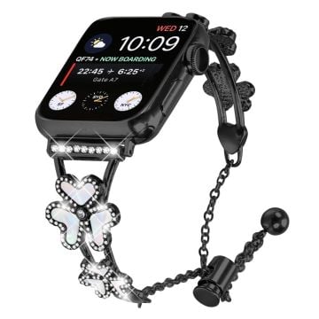 Metal Band Heart Clover Decor Apple Watch Series 10 46mm Watch Bracelet - Black