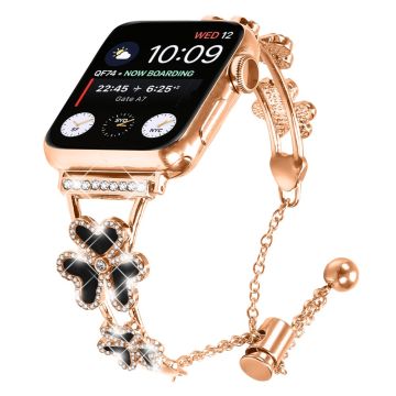 Metal Band Heart Clover Decor Apple Watch Series 10 46mm Watch Bracelet - Rose Gold