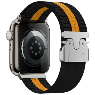 KALEBOL Nylon Watch Band Apple Watch Series 10 46mm Wrist Strap - Black+Orange / Single Stripe