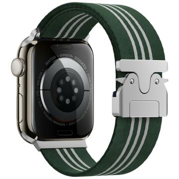 KALEBOL Nylon Watch Band Apple Watch Series 10 46mm Wrist Strap - Green+White / Three Stripe