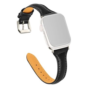 KALEBOL Genuine Cow Leather Band Apple Watch Series 10 46mm Women Watch Strap - Black