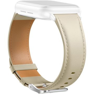 Leather Band Apple Watch Series 10 46mm Pointed Tail Strap Silver Buckle - Apricot