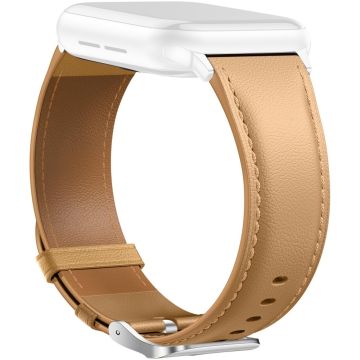 Leather Band Apple Watch Series 10 46mm Pointed Tail Strap Silver Buckle - Camel