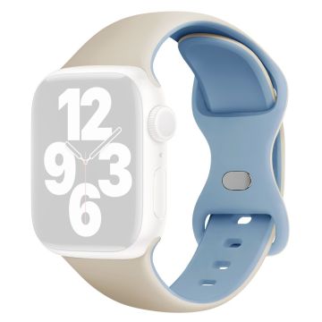 KALEBOL Silicone Strap Apple Watch Series 10 46mm Butterfly Buckle Band - White + Misty Blue