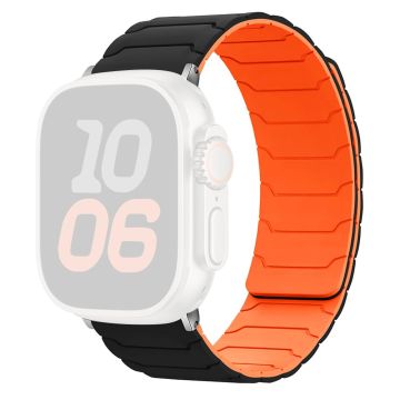 KALEBOL Silicone Magnetic Watch Band Apple Watch Series 10 46mm Strap - Black + Orange