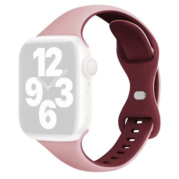 KALEBOL Silicone Strap Apple Watch Series 10 46mm Butterfly Buckle Band - Pink + Wine Red