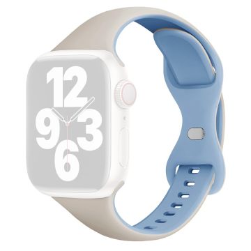 KALEBOL Silicone Strap Apple Watch Series 10 46mm Butterfly Buckle Band - White + Misty Blue