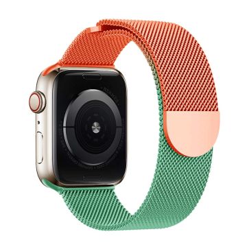 KALEBOL Milanese Watchband Apple Watch Series 10 46mm Stainless Steel Strap - Orange + Green