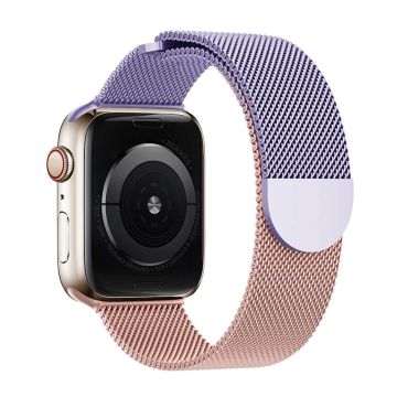 KALEBOL Milanese Watchband Apple Watch Series 10 46mm Stainless Steel Strap - Purple + Pink