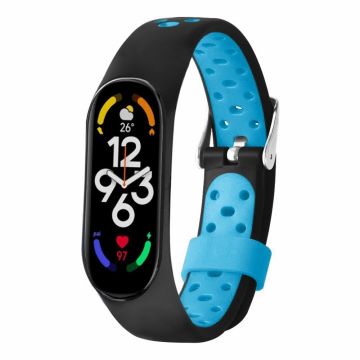 Xiaomi Mi Band 7 / 6 / 5 / 4 / 3 NFC Watch Bands kaksivärinen hengittävä joustavat hihnat - Musta + Sininen