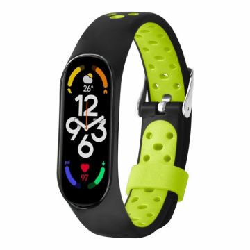 Xiaomi Mi Band 7 / 6 / 5 / 4 / 3 NFC Watch Bands kaksivärinen hengittävä joustavat hihnat - Musta + Vihreä