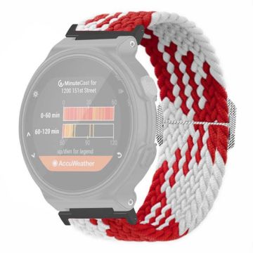 Garmin Forerunner 220 / 230 / 235 / 735XT / 620 / 630 kellon hihna venyvä punottu nailonhihna - Punainen + Valkoinen