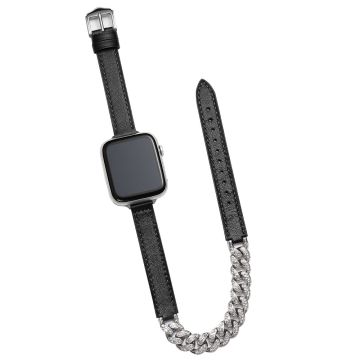 Apple Watch Series 49mm - 45mm - 44mm - 42mm Universal Watch Band ketjun nahkahihna - Musta