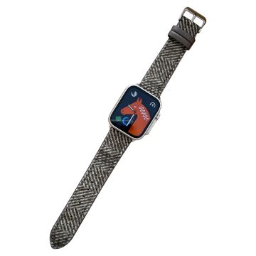 Kellonauha Apple Watch Series 49mm - 45mm - 44mm - 42mm Universal Winter Furry Nylon Strap - Harmaa + Vihreä