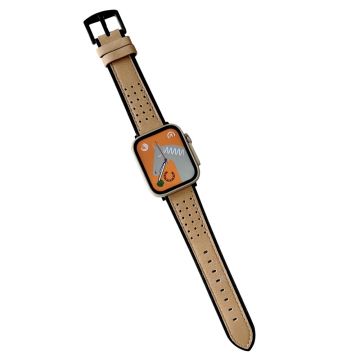 Apple Watch Series 49mm - 45mm - 44mm - 42mm Universal Top Layer Cowhide Watch Strap - Vaaleankeltainen