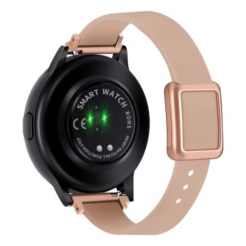 Samsung Galaxy Watch 20mm Universal nahkahihna magneettisella taittuvalla soljella - Vaaleanpunainen / Ruusukultainen Solki Ja Ruusukultainen Solki