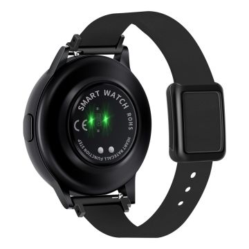 Samsung Galaxy Watch 20mm Universal nahkahihna magneettisella taittuvalla soljella - Musta / Musta Solki Ja Ruusukultainen Solki