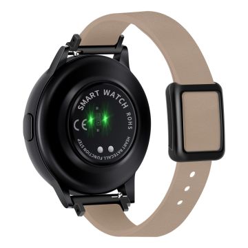 Samsung Galaxy Watch 20mm Universal nahkahihna magneettisella taittuvalla soljella - Aprikoosi / Musta Solki Ja Ruusukultainen Solki