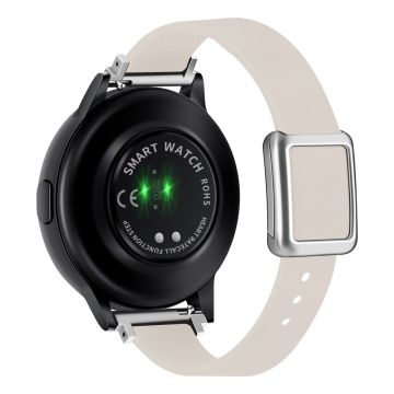 Samsung Galaxy Watch 20mm Universal nahkahihna magneettisella taittuvalla soljella - Starlight / Hopea Solki Ja Ruusukultainen Solki