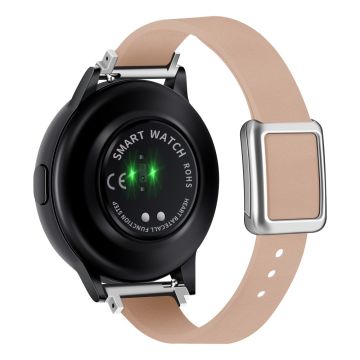 Samsung Galaxy Watch 20mm Universal nahkahihna magneettisella taittuvalla soljella - Vaaleanpunainen / Hopea Solki Ja Ruusukultainen Solki