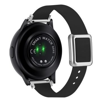 Samsung Galaxy Watch 20mm Universal nahkahihna magneettisella taittuvalla soljella - Musta / Hopea Solki Ja Ruusukultainen Solki